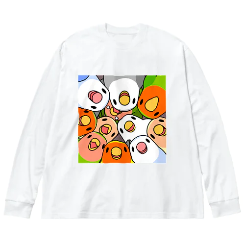 みっちりむっちり過密コザクラインコさん【まめるりはことり】 ビッグシルエットロングスリーブTシャツ