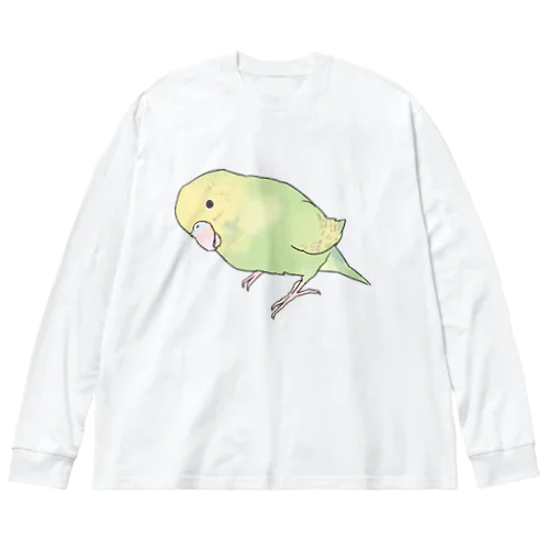 首傾げ　スパングルセキセイインコちゃん【まめるりはことり】 ビッグシルエットロングスリーブTシャツ