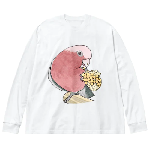 モモイロインコちゃんとトウモロコシ【まめるりはことり】 ビッグシルエットロングスリーブTシャツ