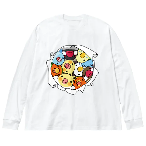 三密です！むちむち鳥まみれ【まめるりはことり】 ビッグシルエットロングスリーブTシャツ