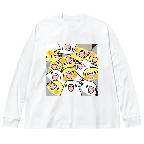 みっちりむっちり過密オカメインコさん【まめるりはことり】 ビッグシルエットロングスリーブTシャツ