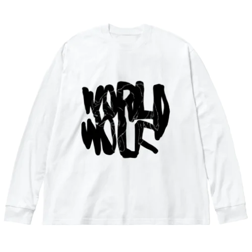 WORLD WOLFの文字と狼（黒文字） ビッグシルエットロングスリーブTシャツ