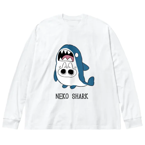 ねこシャーク(シロネコちゃん) 루즈핏 롱 슬리브 티셔츠