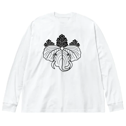 動物家紋。H.T.（桐にゾウ）黒 Big Long Sleeve T-Shirt