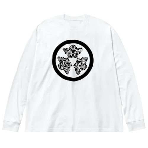 動物家紋。H.T.（三つ蔦スズメ）黒 Big Long Sleeve T-Shirt