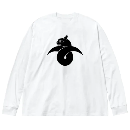 動物家紋。H.T.（結び雁がネコ）黒 Big Long Sleeve T-Shirt