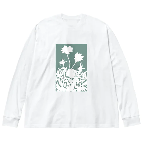 花咲く小径③あお ビッグシルエットロングスリーブTシャツ