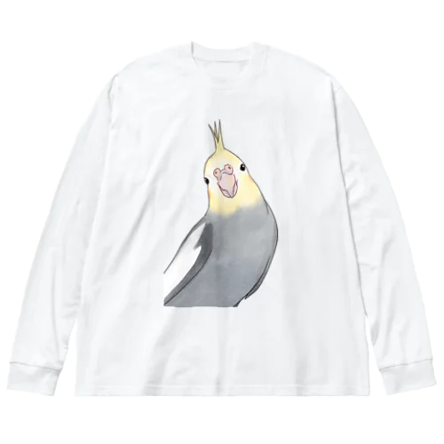 おしゃまなオカメインコちゃん【まめるりはことり】 ビッグシルエットロングスリーブTシャツ