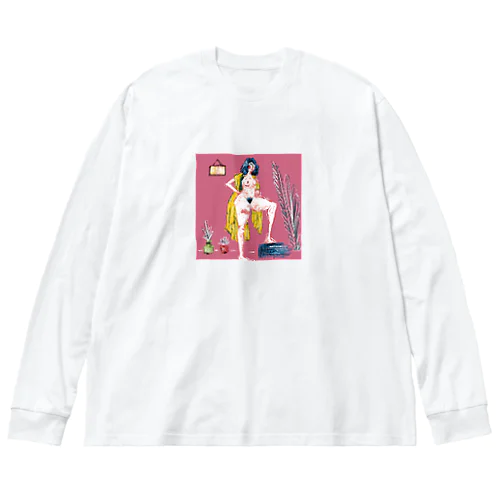 裸の女と黄色のマフラー ビッグシルエットロングスリーブTシャツ