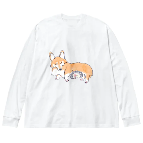 オリジナル　犬に温めてもらうハリネズミのソフィー。 ビッグシルエットロングスリーブTシャツ