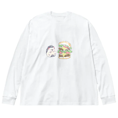 オリジナル　ハリネズミのソフィー、ハンバーガーを食べる。 ビッグシルエットロングスリーブTシャツ