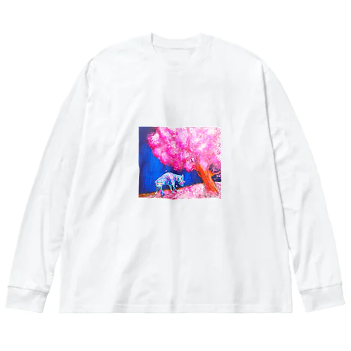 夜桜とレインボーしまうま　冬物 Big Long Sleeve T-Shirt