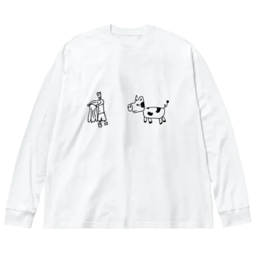 マ◯ケルは狂牛が現れても怯まない。 ver.モノクロ Big Long Sleeve T-Shirt