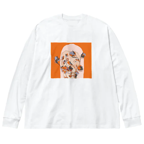 花(オレンジ) ビッグシルエットロングスリーブTシャツ