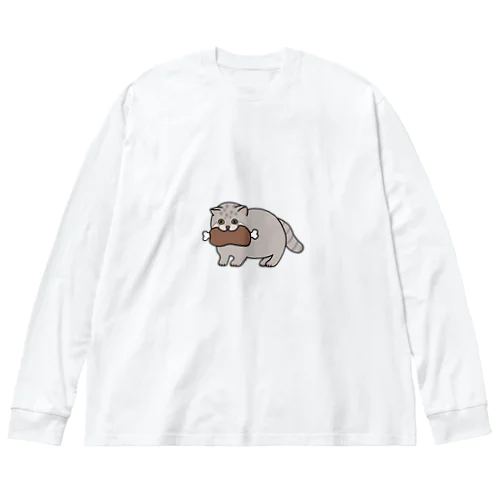 お肉をくわえたマヌルネコ ビッグシルエットロングスリーブTシャツ