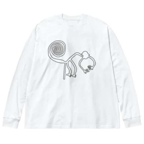 ナスカの地上絵　猿（グレー） Big Long Sleeve T-Shirt