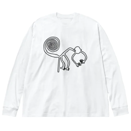 ナスカの地上絵　猿（黒） Big Long Sleeve T-Shirt