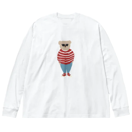 洋服を着てお出かけするクマさん　あか　シンプル Big Long Sleeve T-Shirt