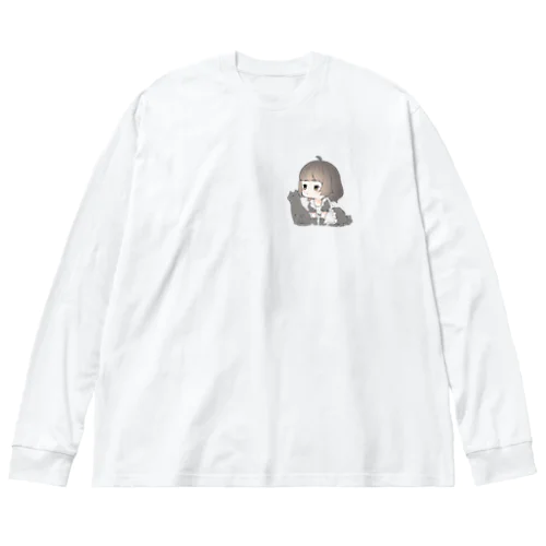 メイドさんと黒猫 ビッグシルエットロングスリーブTシャツ