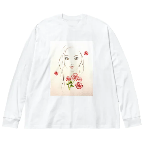 女性とバラ Big Long Sleeve T-Shirt