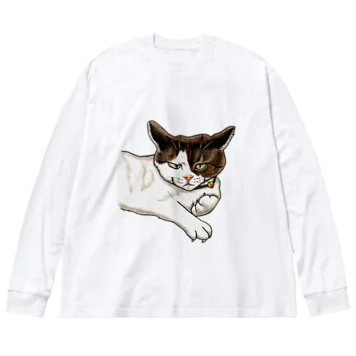 猫相の悪い猫がこちらをみている ビッグシルエットロングスリーブTシャツ