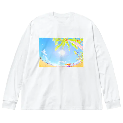 ハワイワイキキビーチ（イラスト） ビッグシルエットロングスリーブTシャツ