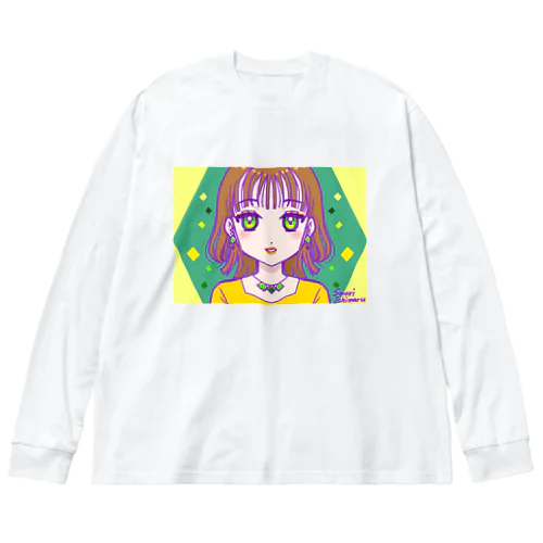 シースルーバングとゆるウェーブな女の子 Big Long Sleeve T-Shirt