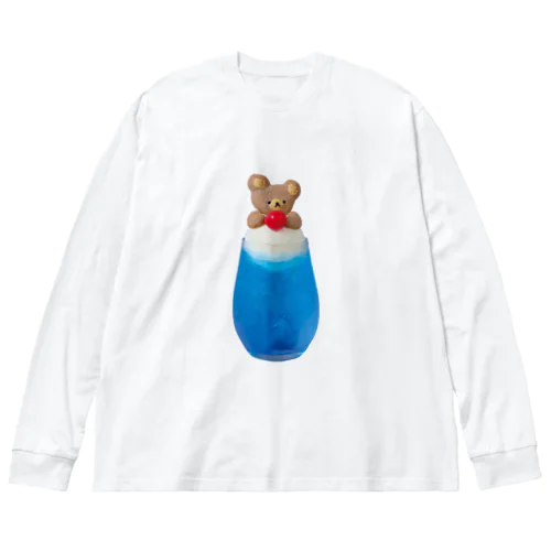 クマのクリームソーダ青色 ビッグシルエットロングスリーブTシャツ
