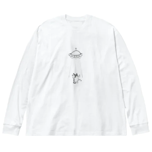 鳥獣戯画風 ボストンテリア ーUFOにさらわれそうー Big Long Sleeve T-Shirt