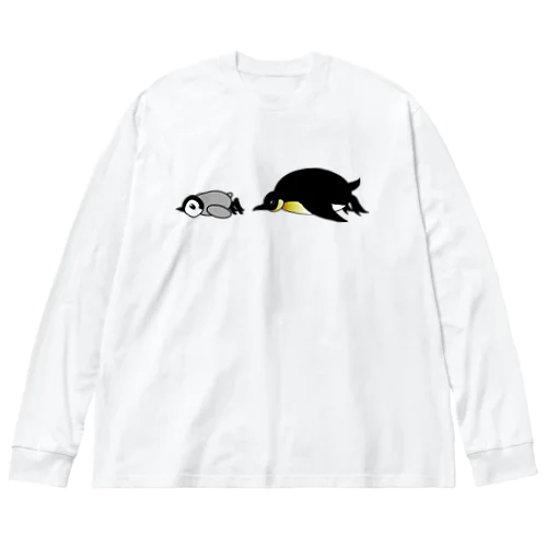 滑るペンギンの親子　ボールヘッズ ビッグシルエットロングスリーブTシャツ