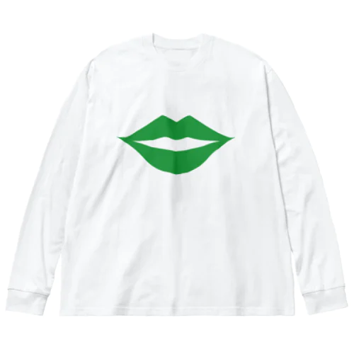 セクシーな唇(グリーン) ビッグシルエットロングスリーブTシャツ