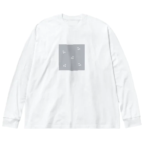 サクランボ柄 グレーブルー ビッグシルエットロングスリーブTシャツ