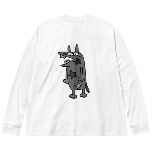 やべえ柄のキテレツねこ星モノトーン ビッグシルエットロングスリーブTシャツ