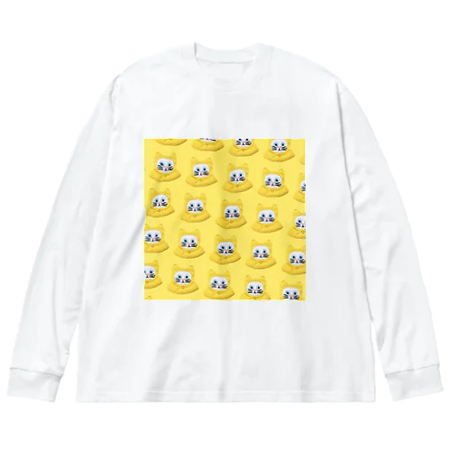 かぶる猫[レインコートver.](白猫) ビッグシルエットロングスリーブTシャツ