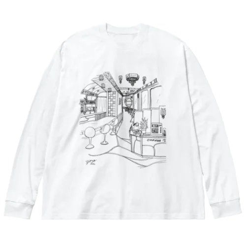 レトロ純喫茶　黒 ビッグシルエットロングスリーブTシャツ