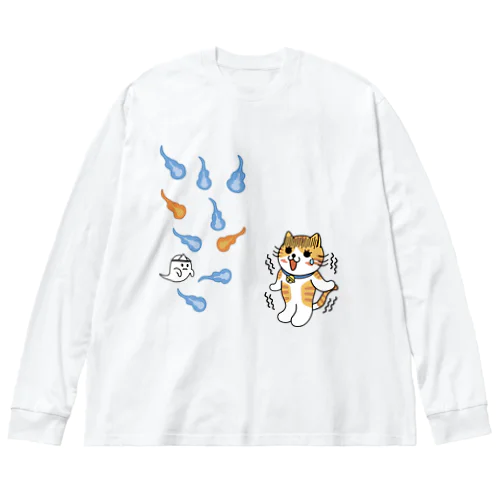 人魂にゃんこ ビッグシルエットロングスリーブTシャツ