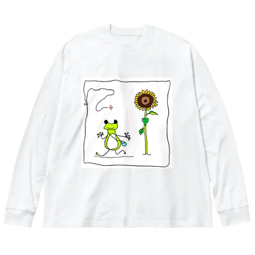 カエルちゃんと向日葵と夏 ビッグシルエットロングスリーブTシャツ