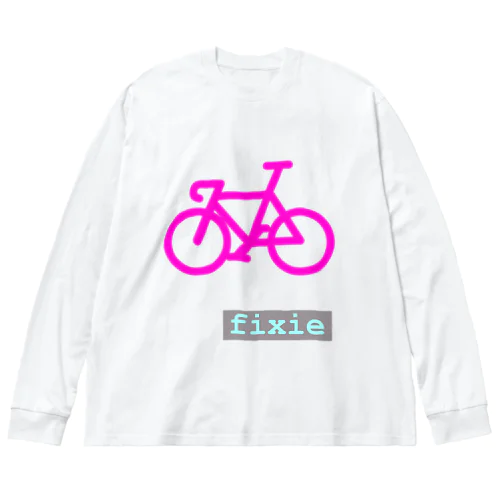 ピストバイク(シンプル)ピンク ビッグシルエットロングスリーブTシャツ
