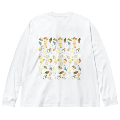 たっぷりラブバード（コザクラインコ・ボタンインコ）ちゃん【まめるりはことり】 ビッグシルエットロングスリーブTシャツ