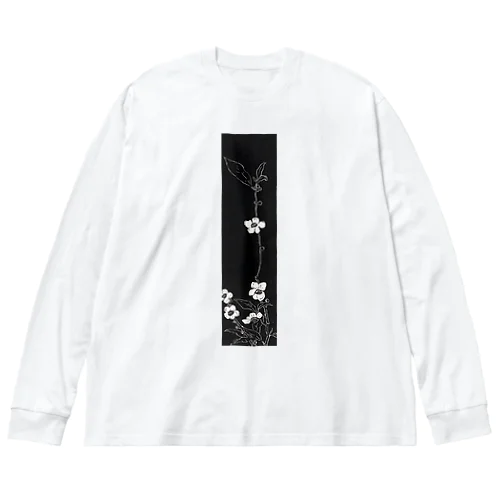 白と黒　花模様 ビッグシルエットロングスリーブTシャツ