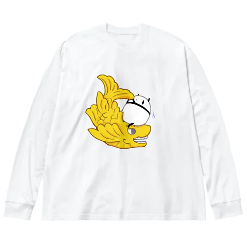 金シャチと戯れるパンダ ビッグシルエットロングスリーブTシャツ