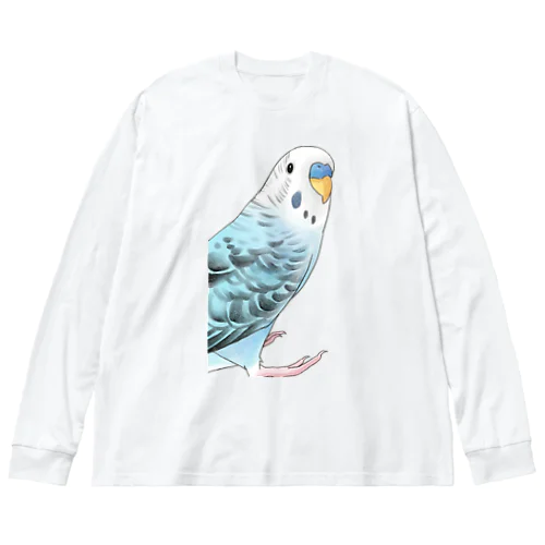 振りむきセキセイインコちゃん【まめるりはことり】 ビッグシルエットロングスリーブTシャツ