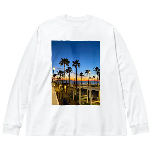 海と夕焼け in カリフォルニア ビッグシルエットロングスリーブTシャツ