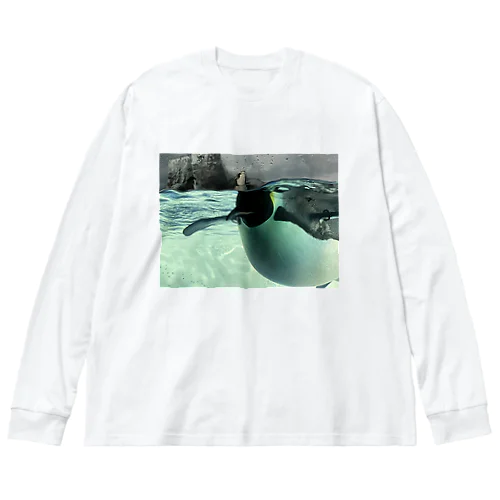 コウテイペンギン　写真　リアル ビッグシルエットロングスリーブTシャツ