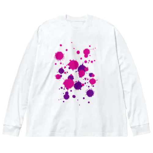 ピンク紫のしぶき ビッグシルエットロングスリーブTシャツ