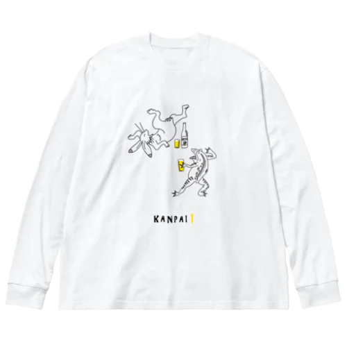 名画 × BEER（鳥獣戯画）黒線画 Big Long Sleeve T-Shirt