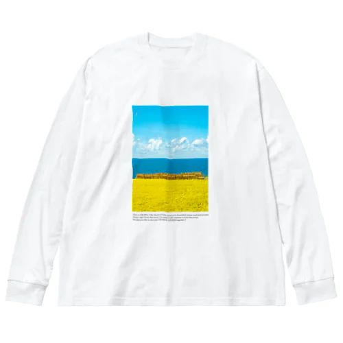 青い海と黄金の棚田 ビッグシルエットロングスリーブTシャツ