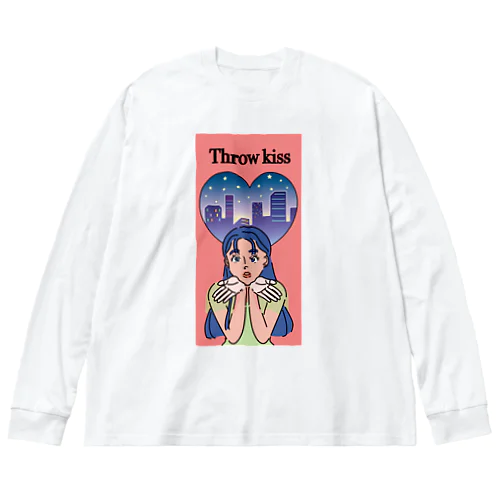 投げキッスの女の子 ビッグシルエットロングスリーブTシャツ