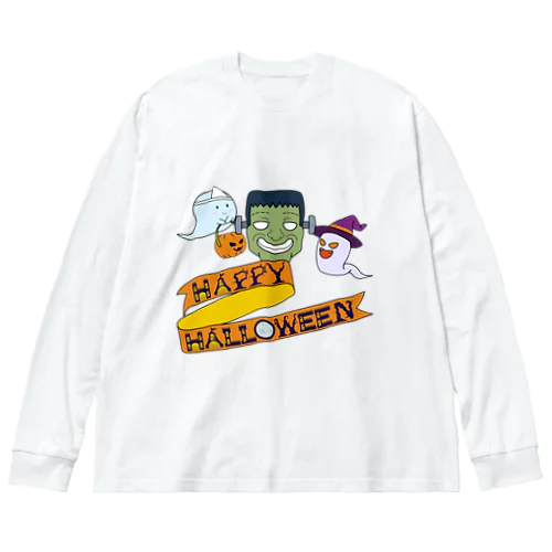 フランケンシュタインとゴーストの『ハッピーハロウィン！！』 ビッグシルエットロングスリーブTシャツ