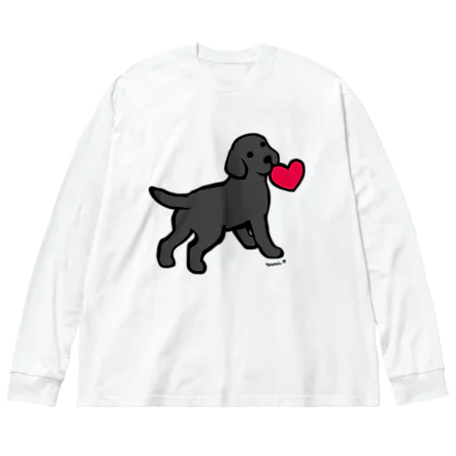 黒ラブパピーと赤いハート ビッグシルエットロングスリーブTシャツ